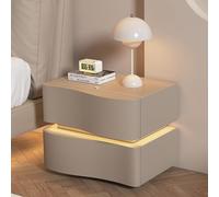 Table De Nuit Moderne Avec 2 Tiroirs,Table De Chevet En Bois Massif Avec Éclairage,Table D'appoint De Rangement Robuste Avec Design De Vague,avec Lumières Réglables,pour Chambre(Khaki,L*H50*50cm/20*20