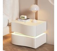 Table De Nuit Moderne Avec 2 Tiroirs,Table De Chevet En Bois Massif Avec Éclairage,Table D'appoint De Rangement Robuste Avec Design De Vague,avec Lumières Réglables,pour Chambre(Off-white,L*H50*50cm/2