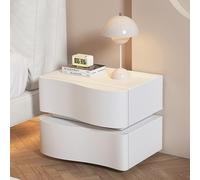 Table De Nuit Moderne Avec 2 Tiroirs,Table De Chevet En Bois Massif Avec Éclairage,Table D'appoint De Rangement Robuste Avec Design De Vague,avec Lumières Réglables,pour Chambre(White,L*H50*50cm/20*20