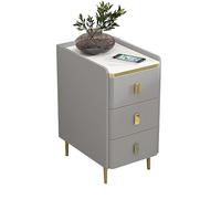 Table de nuit moderne du milieu du siècle avec tiroir - Table de chevet haute en cuir microfibre fine avec pieds en métal pour petits espaces, gris foncé