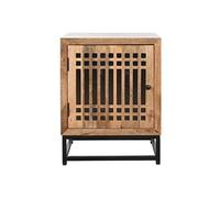 Table de nuit, table de chevet avec 1 porte en bois de manguier et verre - longueur 50 x profondeur 40 x Hauteur 65 cm -PEGANE - Beige
