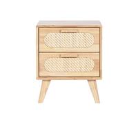 Table de nuit, table de chevet avec 2 tiroirs en bois de rotin et hévéa coloris naturel - longueur 40 x profondeur 30 x Hauteur 48 cm -PEGANE -