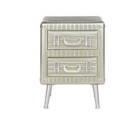 Table de nuit, table de chevet avec 2 tiroirs en bois MDF et métal coloris argenté - longueur 46 x profondeur 39 x Hauteur 63 cm -PEGANE - Bois