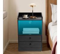 Table de nuit, table de chevet, avec LED et fonction de charge, petite table de nuit, table d'appoint, chambre à coucher, armoire de chevet étroite avec prise LED, tiroir, 1 pièce, noire, 38 x 26,5 x