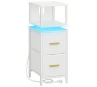 Table de Nuit, Table de Chevet Éclairée, 2 Tiroirs et Compartiment Ouvert, Tables d'Appoint avec Ports USB et Prises, pour Chambre à Coucher Salon Moderne 30,2 x 24 x 67 cm Blanc À propos de cet artic