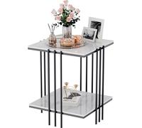 Table de nuit WISFOR, table d'appoint en marbre avec tablette, table basse table de chevet gain de place, pour chambre à coucher, salon, moderne, piétement noir