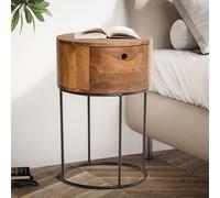 Table de nuit WOHNLING Console de chevet Lit Boxspring Bois 60 cm Marron Tiroir Rond