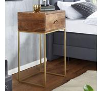 Table de nuit WOHNLING Mango bois massif / métal 40x75,5x35 cm Table de nuit Boxspring, Console de nuit design avec tiroir, commode de nuit avec espace de rangement