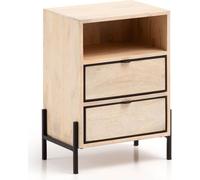 Table de nuit WOHNLING Mango bois massif / métal 43x60x30 cm Table de nuit Boxspring, Console de nuit design marron avec 2 tiroirs, commode de nuit avec espace de rangement & structure métallique