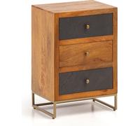 Table de nuit WOHNLING Mango massif / aspect pierre 40x60x30 cm Table de nuit Boxspring, Console de nuit design marron avec 3 tiroirs, commode de nuit avec espace de rangement & structure métallique