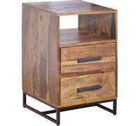Table de nuit WOHNLING Sheesham bois massif / métal 40x35x66 cm Table de nuit Boxspring, Console de nuit design avec 2 tiroirs, Table de nuit industrielle avec espace de rangement