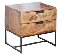 Table de nuit WOHNLING Sheesham bois massif / métal 50x40x51 cm Table de nuit Boxspring, Console de nuit design à 2 tiroirs, Table de nuit industrielle avec espace de rangement