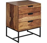 Table de nuit WOHNLING Sheesham bois massif / métal 50x40x65 cm Table de nuit Boxspring, Console de nuit design à 3 tiroirs, Table de nuit industrielle avec espace de rangement