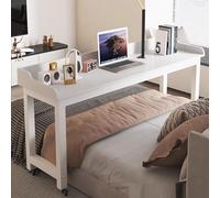 Table de petit-déjeuner à roulettes réglable pour lit, ordinateur portable mobile avec roulettes, table de chevet, table à manger, PC, support de lecture, parfaite pour la maison et le bureau (140 x