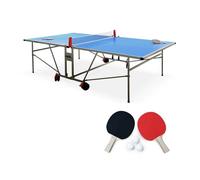 Table de ping pong OUTDOOR bleue - table pliable avec 2 raquettes et 3 balles. pour utilisation extérieure. sport tennis de table