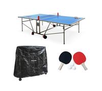Table De Ping Pong Outdoor, Avec 2 Raquettes Et 3 Balles, Pour Utilisation Extérieure + Housse En Pvc Bleu TU