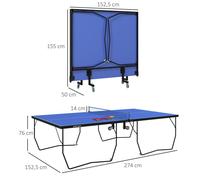 Table de ping-pong SPORTNOW, Table de ping-pong pliante avec filet, roulettes, 2 raquettes et 3 balles, acier, bleu, 274 x 152,5 x