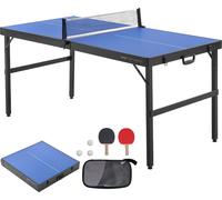 VEVOR Table de ping-Pong pour Le Jeu de Tennis de Table de Taille Moyenne, Tables de Tennis de Table Pliable Portable d'intérieur en MDF, avec Filet, 2 Raquettes, 3 balles, Sac de Transport, poignée