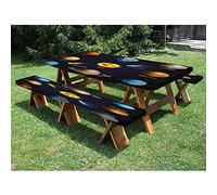 Table de pique-nique éducative en polyester de 183 cm avec banc, planètes réalistes du système solaire et objets spatiaux, astéroïdes, comète, univers, espace, pour Noël, fêtes, pique-niques, 71 x 183