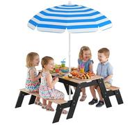 Table de pique-nique enfants - AIYAPLAY - avec parasol - 2 boîtes de rangement - bois - 3 à 6 ans - 113 x 95 x 160 cm - naturel