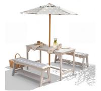 Table de Pique-Nique Enfants - ROBA - Bois Massif - Avec Parasol + Coussins Étoiles - Gris