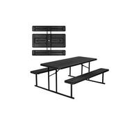 VEVOR Table de pique-nique pliable de 1800 mm avec bancs, ensemble table et banc d'extérieur en acier avec trou pour parasol, grande table à manger extérieure pour patio, jardin, cour, piscine, noir