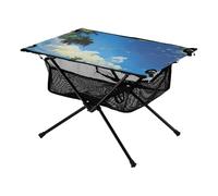 Table de pique-nique pliable bleu ciel et mer jaune plage de sable avec quelques cocotiers verts compact extérieur hayon essentiel pour parc, jardin, plage, voyage