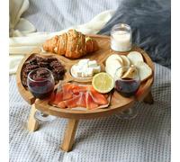 Table De Pique-Nique Pliante En Bois, Avec Porte-Verre, Support Pour Verres À Vin, Portable, Pour L'extérieur, 2 En 1