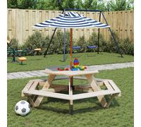 Table de pique-nique pour 6 enfants avec parasol hexagone sapin vidaXL