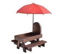 Table de Pique-Nique pour écureuil avec Parapluie Rouge, mangeoire en Bois pour l'extérieur, Support pour épis de maïs Semi-Circulaire brûlé, 18 x 21 x 18 cm ; 1