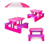 Coil Tables pour Enfants, Tables de Jardin, Table de Pique-Nique pour Enfants avec Bancs, Parasol, Table de Jeu, Banc de Table, Siège pour Enfants, Table, Banc, pour Enfants à partir de 3 Ans(Rose)