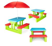 Coil Mobilier De Jardin Enfant, Table Enfant Extérieur avec Parasol Ensemble De Sièges Enfant Extérieur - Ensemble Polyvalent De Sièges Enfant, Table De Pique-Nique pour Enfants (Vert)
