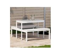 vidaXL Table de pique-nique 110x134x75 cm Bois massif de pin Blanc