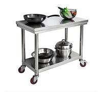 Table de préparation de cuisine commerciale - Station de préparation des aliments robuste en acier inoxydable avec étagère inférieure et roulettes pour restaurants, traiteurs et camions de