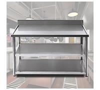 Table de préparation de cuisine en acier inoxydable, établi commercial robuste à 2 niveaux pour restaurant, table de travail de comptoir de préparation supérieure