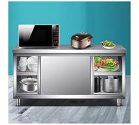 Table de préparation de cuisine multifonction en acier inoxydable avec armoire de rangement, grande porte coulissante, planche à découper (100 x 50 x 80 cm)