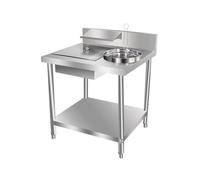 Table de préparation de poulet frit en acier inoxydable avec récipient et panier pour frites panées, idéale pour les restaurants, les maisons, les hôtels (80 x 70 x 93 cm)