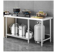 Table de préparation en acier inoxydable - Établi de cuisine multifonction double couche avec support de rangement ouvert 120 x 50 x 80 cm
