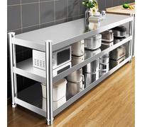 Table de préparation en acier inoxydable pour cuisine, îlot de travail à 3 niveaux avec rangement, étagère latérale en métal, compatible avec four à micro-ondes, 70 x 45 x 80 cm