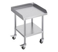 VEVOR Table de Travail en Acier Inoxydable 61x61x75,2 cm, Table de Préparation des Aliments avec 4 Roues, Dosseret à 3 Côtés, Meuble de Rangement des Aliments, pour Cuisine Restaurant Bar Hôtel Maison