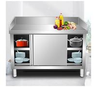 Table de préparation pour îlot de Cuisine en Acier Inoxydable - Établi Commercial avec Porte coulissante, Meuble de Rangement, Table en métal multifonctionnelle, Grand Espace pour la prépara