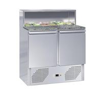 Table de Préparation pour Pizza en Granit - Saladette Réfrigérée 2 Portes - Température -2°/+8°C - Acier Inoxydable - Idéale pour Pizzerias, Restaurants et Food Trucks