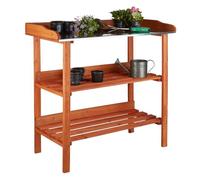 Relaxdays Table de préparation pour semis en bois avec plan de travail en métal 3 étages potager serre HxlxP: 87,5 x 91,8 x 41,5 cm, orange