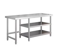 Table de préparation robuste en acier inoxydable avec étagères, table de travail de cuisine commerciale, étagère en métal de 80 cm de hauteur pour restaurant et hôtel, B-argent, 180 x 50 cm