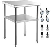 Table de préparation SucceBuy en acier inoxydable, 24 x 24 x 36 pouces, capacité de charge de 600 lbs, station de travail métallique robuste avec étagère inférieure réglable et roues universelles, pou