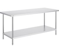 Table de préparation VEVOR en acier inoxydable, Table de travail robuste en métal avec 3 niveaux de hauteur réglables, Station de travail pour cuisine, garage, restaurant, arrière-cour 762 x 1829 x 86