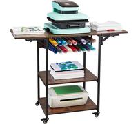 Table de pressage à chaud SucceBuy - support mobile à 3 niveaux avec roulettes et support vinyle, pliable pour économiser de l'espace, établi en métal pour le transfert par sublimation, marron