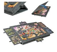Table de Puzzle Inclinable,2 en 1 Planche à Puzzle Portable avec 6 Tiroirs & Couvercle,Table de Puzzle en Feutre Super Légère,pour Jusqu'à 1000PCS,Cadeau de Noël pour Adultes,Enfant (Noir)