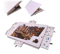 Table de Puzzle inclinable et Pliable de 1500 pièces, Planche de Puzzle Portable en Feutre, Support et étui de Rangement en Feutre avec 6 tiroirs, pour Jeux Adultes et Enfants Light Camel