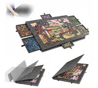 Table de Puzzle inclinable et Pliable de 1500 pièces, Planche de Puzzle Portable en Feutre, Support et étui de Rangement en Feutre avec 6 tiroirs, pour Jeux Adultes et Enfants Dark Grey